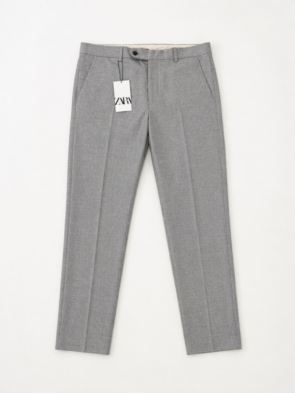 New ZARA Linen Blend Mens Dress Pants 34 Gray Slim Fit Tailored Office casual